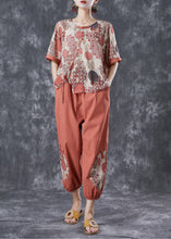 Load image into Gallery viewer, Brick Red Patchwork Cotton Women Sets 2 Pieces Side Open Summer