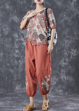 Load image into Gallery viewer, Brick Red Patchwork Cotton Women Sets 2 Pieces Side Open Summer