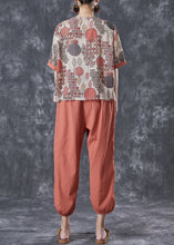 Load image into Gallery viewer, Brick Red Patchwork Cotton Women Sets 2 Pieces Side Open Summer