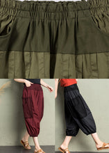 Load image into Gallery viewer, Brick Red Patchwork Pockets Elastic Waist Cotton Crop Pants Summer