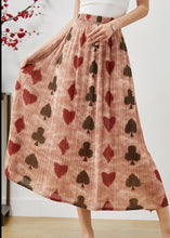 Load image into Gallery viewer, Brick Red Print Cotton Pleated Skirt Elastic Waist Summer