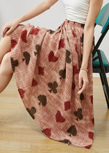 Load image into Gallery viewer, Brick Red Print Cotton Pleated Skirt Elastic Waist Summer