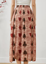 Load image into Gallery viewer, Brick Red Print Cotton Pleated Skirt Elastic Waist Summer