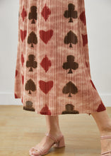 Load image into Gallery viewer, Brick Red Print Cotton Pleated Skirt Elastic Waist Summer