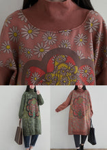 Load image into Gallery viewer, Brick Red Print Patchwork Cotton Dresses Hign Neck Spring