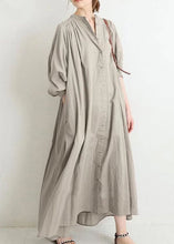 Load image into Gallery viewer, Brief Apricot Stand Collar Low High Design Maxi Shirt Dress Puff Sleeve