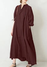 Load image into Gallery viewer, Brief Apricot Stand Collar Low High Design Maxi Shirt Dress Puff Sleeve