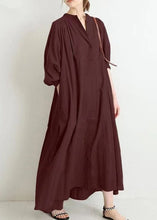 Load image into Gallery viewer, Brief Apricot Stand Collar Low High Design Maxi Shirt Dress Puff Sleeve