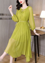 Load image into Gallery viewer, Brief Green O-Neck Wrinkled Chiffon Long Dress Fall