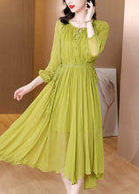 Load image into Gallery viewer, Brief Green O-Neck Wrinkled Chiffon Long Dress Fall