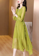 Load image into Gallery viewer, Brief Green O-Neck Wrinkled Chiffon Long Dress Fall