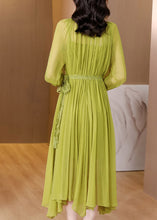 Load image into Gallery viewer, Brief Green O-Neck Wrinkled Chiffon Long Dress Fall