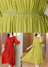 Load image into Gallery viewer, Brief Green O-Neck Wrinkled Chiffon Long Dress Fall