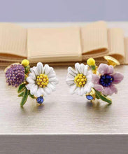 Load image into Gallery viewer, Brief Rainbow Sterling Silver Asymmetrical Enamel Floral Stud Earrings