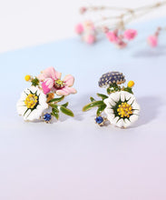 Load image into Gallery viewer, Brief Rainbow Sterling Silver Asymmetrical Enamel Floral Stud Earrings