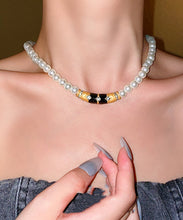 Load image into Gallery viewer, Brief White Alloy Pearl Zircon Drip Graduated Bead Necklace