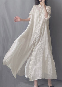 Brief White Peter Pan Collar Button Maxi Shirts Dress Spring