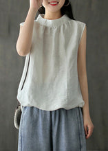 Load image into Gallery viewer, Brief White Stand Collar Solid Linen Top Sleeveless