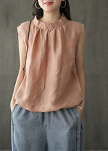 Load image into Gallery viewer, Brief White Stand Collar Solid Linen Top Sleeveless