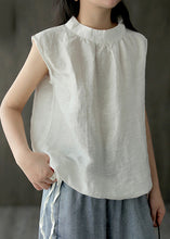 Load image into Gallery viewer, Brief White Stand Collar Solid Linen Top Sleeveless