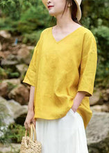 Load image into Gallery viewer, Brief Yellow V Neck Tops Half Sleeve