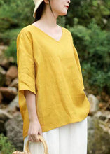 Load image into Gallery viewer, Brief Yellow V Neck Tops Half Sleeve