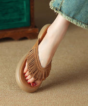 Load image into Gallery viewer, Brown Chunky Suede Boutique Tassel Splicing Slide Sandals