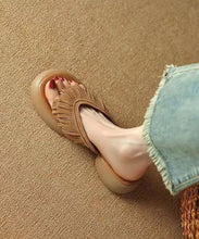 Load image into Gallery viewer, Brown Chunky Suede Boutique Tassel Splicing Slide Sandals