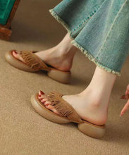 Load image into Gallery viewer, Brown Chunky Suede Boutique Tassel Splicing Slide Sandals