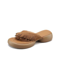 Load image into Gallery viewer, Brown Chunky Suede Boutique Tassel Splicing Slide Sandals