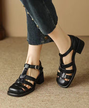 Load image into Gallery viewer, Brown Classy Splicing Chunky Heel Hollow Out Sandals