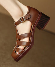 Load image into Gallery viewer, Brown Classy Splicing Chunky Heel Hollow Out Sandals