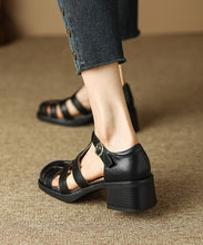 Load image into Gallery viewer, Brown Classy Splicing Chunky Heel Hollow Out Sandals