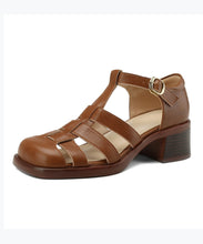 Load image into Gallery viewer, Brown Classy Splicing Chunky Heel Hollow Out Sandals