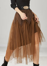 Load image into Gallery viewer, Brown Patchwork Tulle Corduroy Skirt Elastic Waist Spring