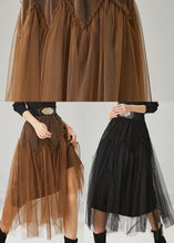 Load image into Gallery viewer, Brown Patchwork Tulle Corduroy Skirt Elastic Waist Spring