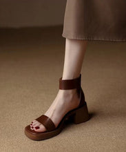 Load image into Gallery viewer, Brown Peep Toe Buckle Strap Zippered Splicing Chunky Sandals