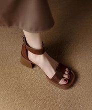 Load image into Gallery viewer, Brown Peep Toe Buckle Strap Zippered Splicing Chunky Sandals