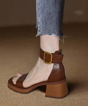 Load image into Gallery viewer, Brown Peep Toe Buckle Strap Zippered Splicing Chunky Sandals