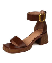 Load image into Gallery viewer, Brown Peep Toe Buckle Strap Zippered Splicing Chunky Sandals