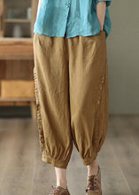 Load image into Gallery viewer, Brown Ruffled Elastic Waist Cozy Crop Pants