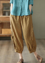 Load image into Gallery viewer, Brown Ruffled Elastic Waist Cozy Crop Pants