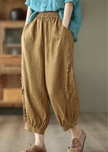 Load image into Gallery viewer, Brown Ruffled Elastic Waist Cozy Crop Pants