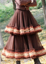 Load image into Gallery viewer, Brown Tulle Vacation Skirt Layered Ruffled Spring