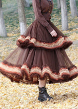 Load image into Gallery viewer, Brown Tulle Vacation Skirt Layered Ruffled Spring