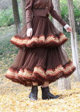 Load image into Gallery viewer, Brown Tulle Vacation Skirt Layered Ruffled Spring