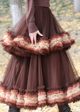 Load image into Gallery viewer, Brown Tulle Vacation Skirt Layered Ruffled Spring