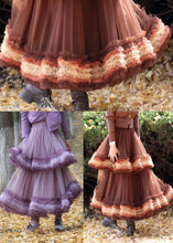 Load image into Gallery viewer, Brown Tulle Vacation Skirt Layered Ruffled Spring