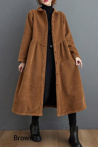 French blackish green corduroy coats Inspiration thick Cinched women coats ( Limited Stock)