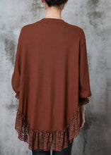 Load image into Gallery viewer, Caramel Patchwork Lace Cotton Loose Sweatshirt Oversized Spring